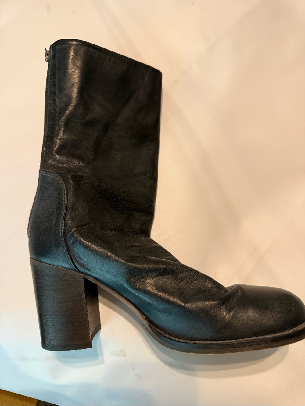 Free People Black Leather Chunky Heel Ankle Boots